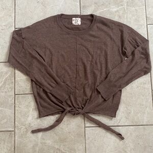 Hippie Rose Brown Tie Front Detail Crewneck Sweater